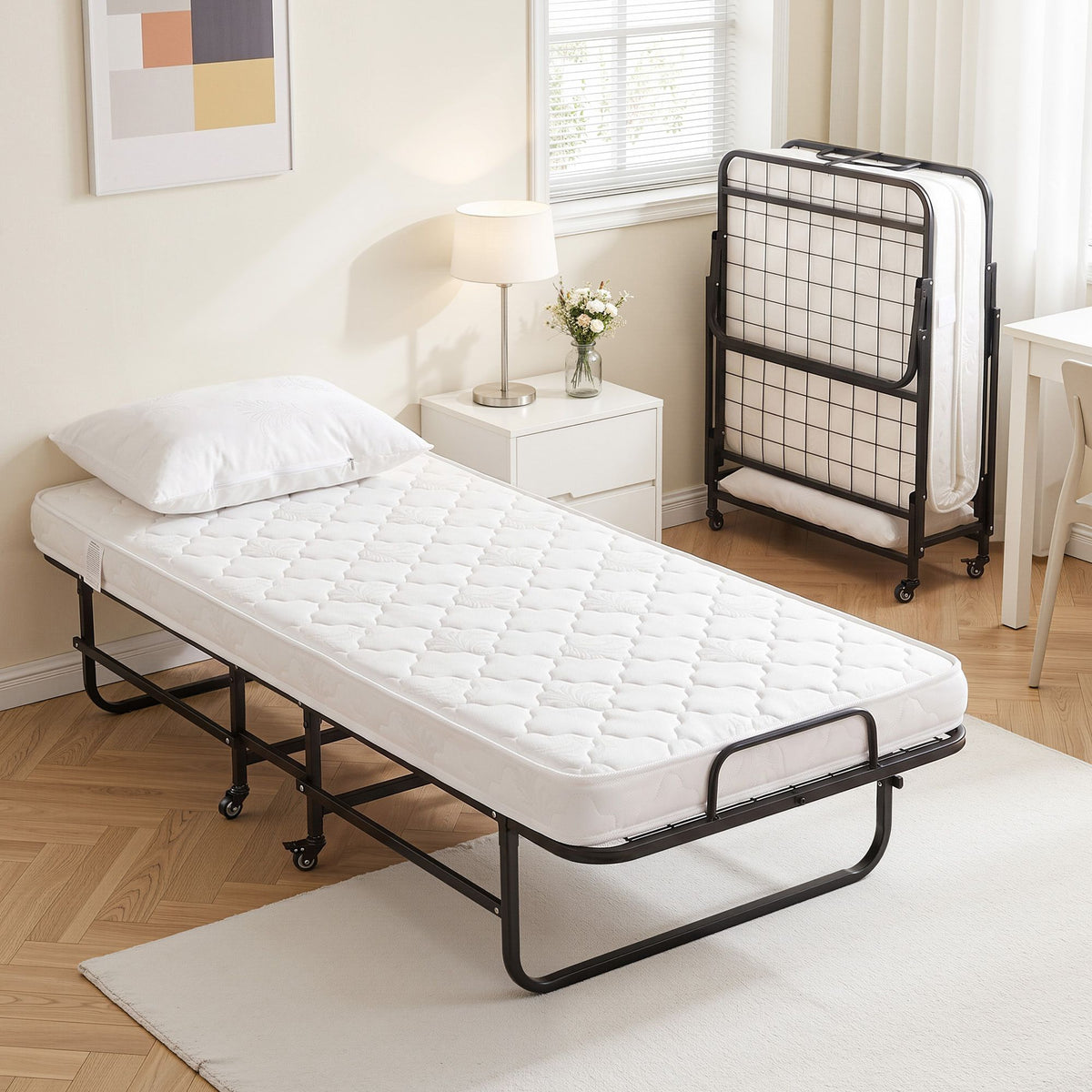 Artiss Folding Bed with Mattress, Portable Rollaway 150kg Capacity 190CM