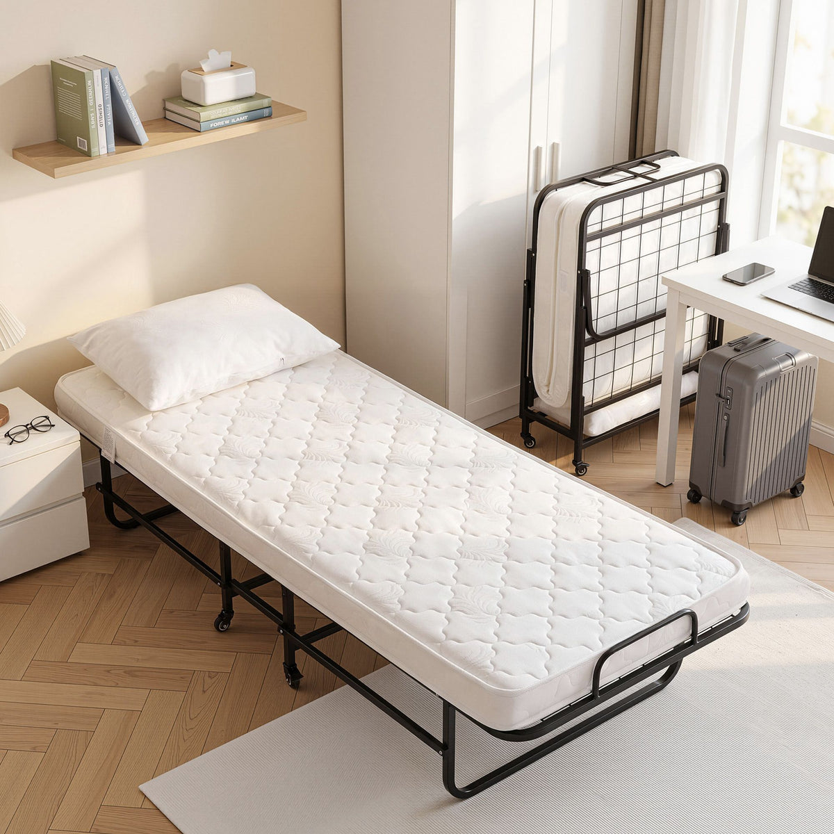 Artiss Folding Bed with Mattress, Portable Rollaway 150kg Capacity 190CM
