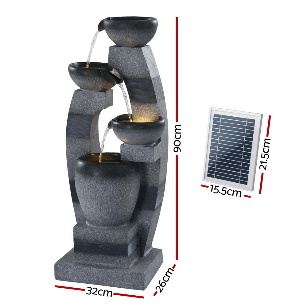 Gardeon Solar Fountain Water Feature Outdoor Fountain Indoor 3-Tier Bowl Cascading Grey