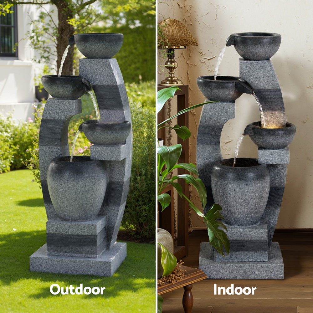 Gardeon Solar Fountain Water Feature Outdoor Fountain Indoor 3-Tier Bowl Cascading Grey