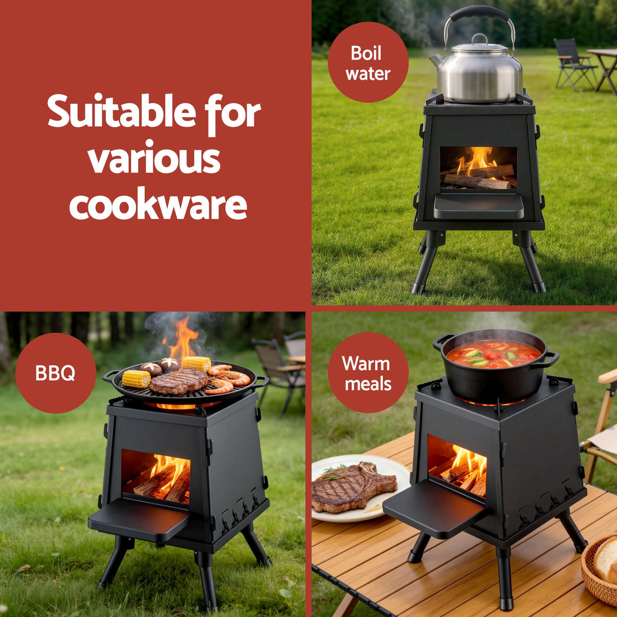 Grillz Fire Pit BBQ Portable Outdoor Fireplace Metal Camping Stove for Picnic