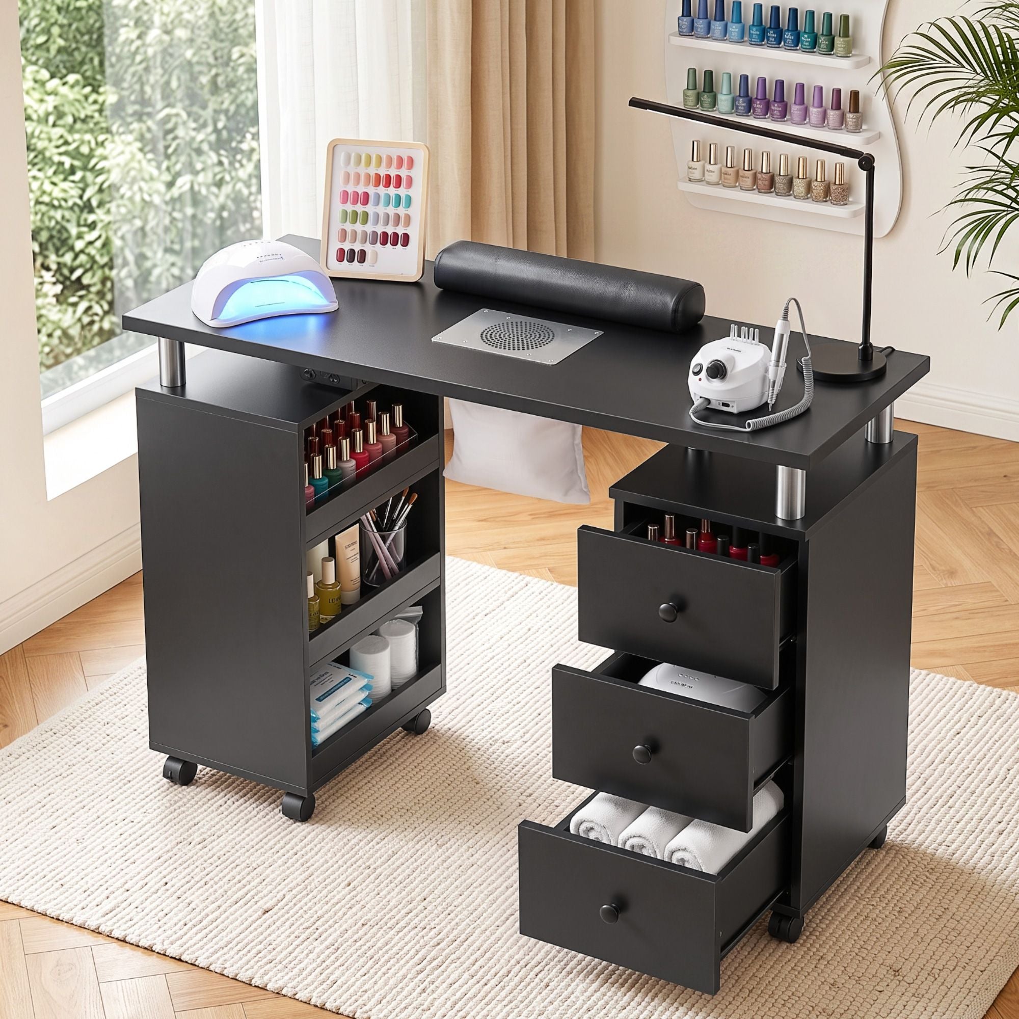 Artiss Manicure Table Nail Desk Built-in Dust Collector Salon Station Black