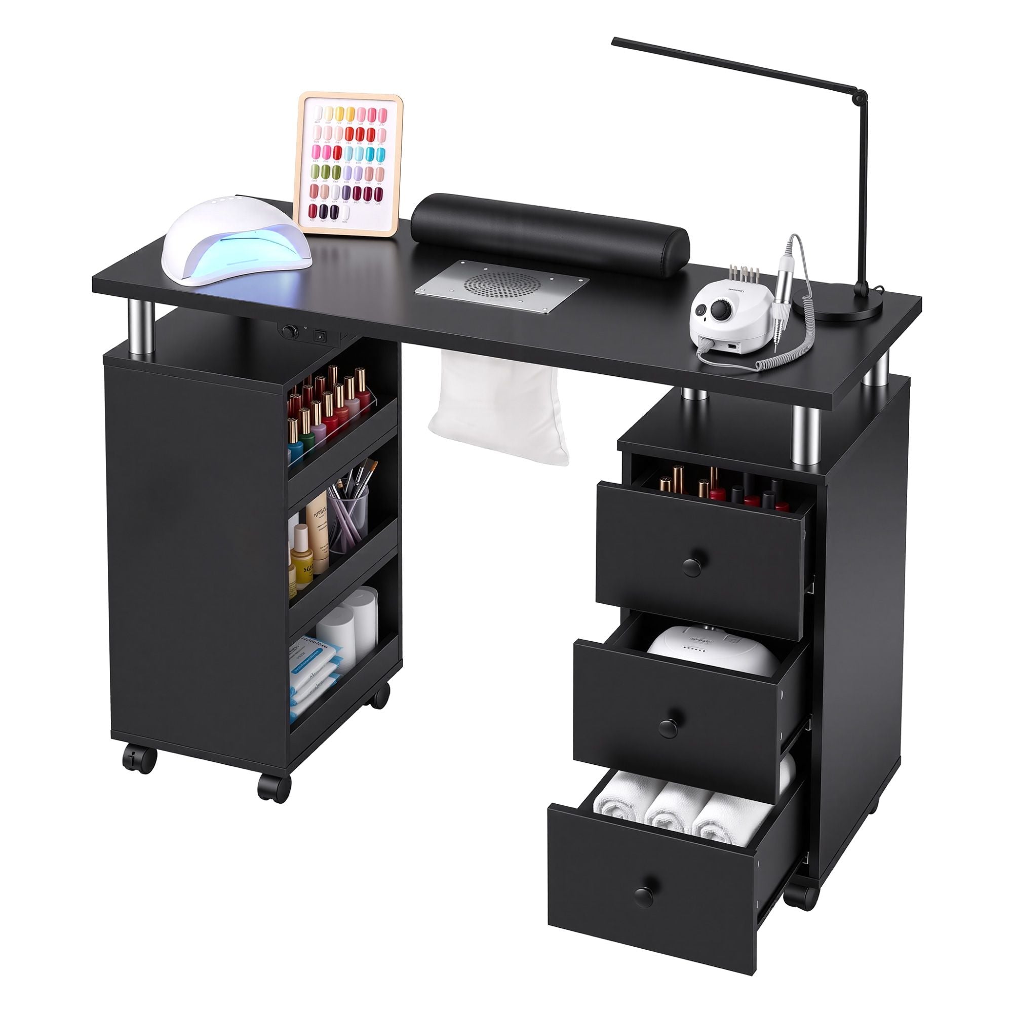 Artiss Manicure Table Nail Desk Built-in Dust Collector Salon Station Black