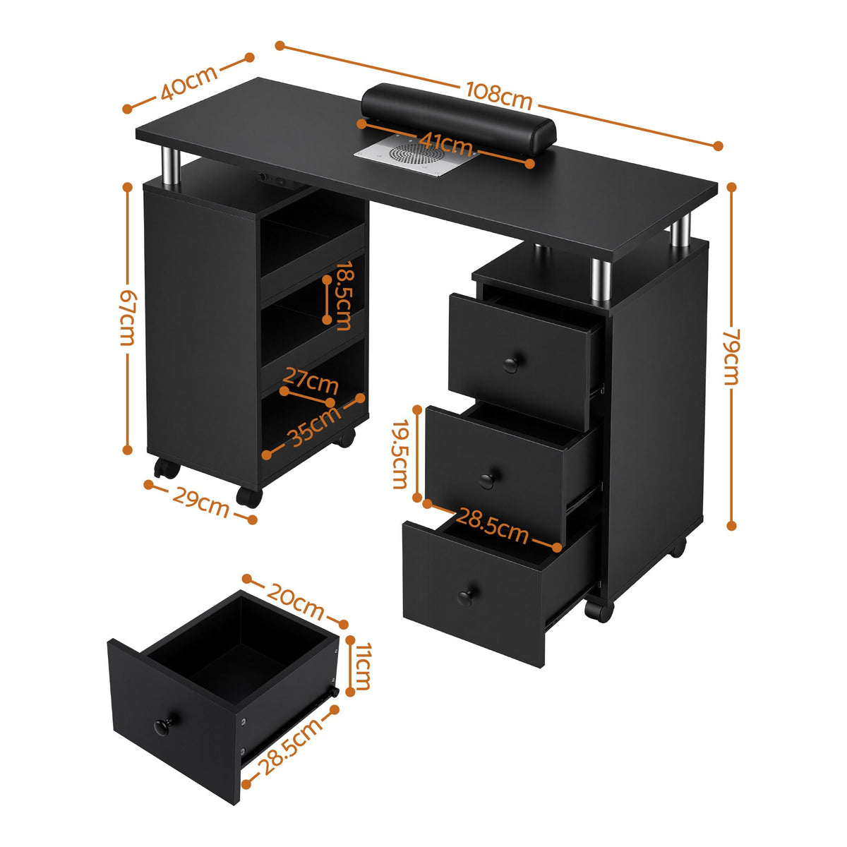 Artiss Manicure Table Nail Desk Built-in Dust Collector Salon Station Black