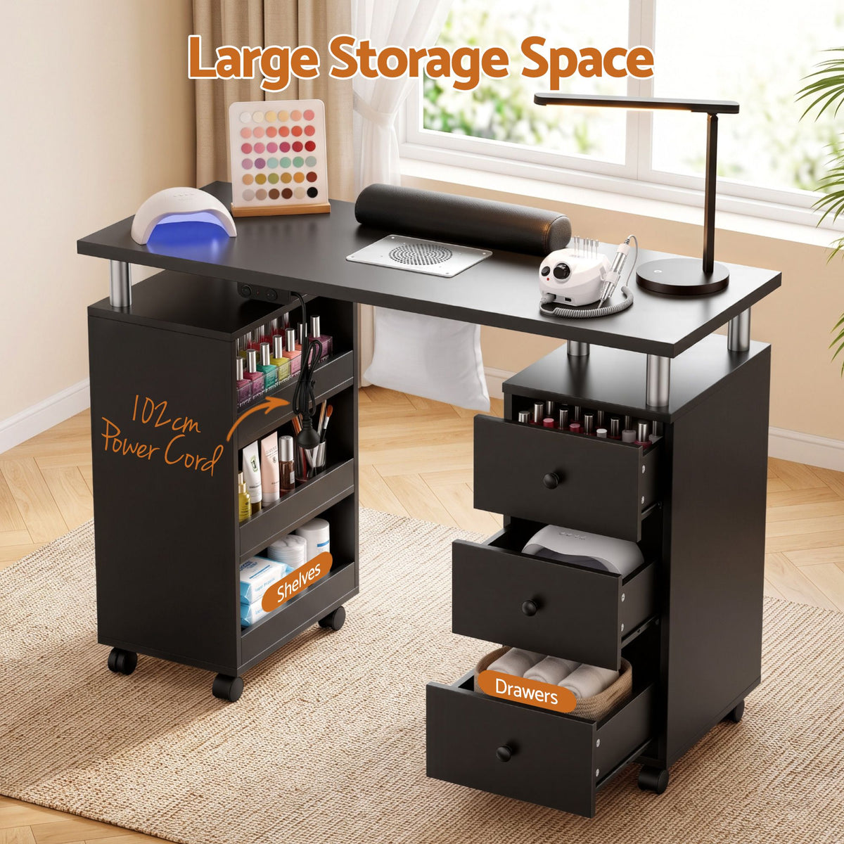 Artiss Manicure Table Nail Desk Built-in Dust Collector Salon Station Black