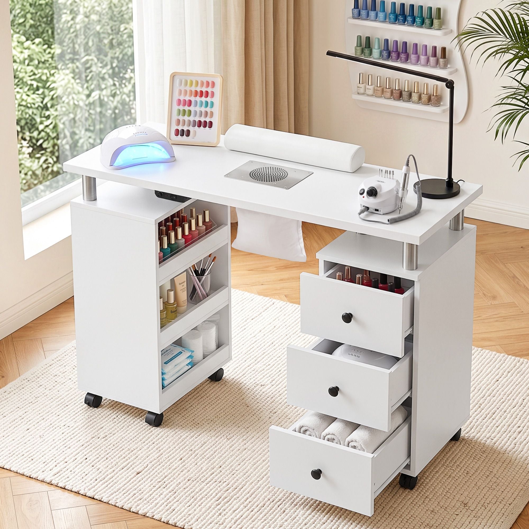 Artiss Manicure Table Nail Desk Built-in Dust Collector Salon Station White