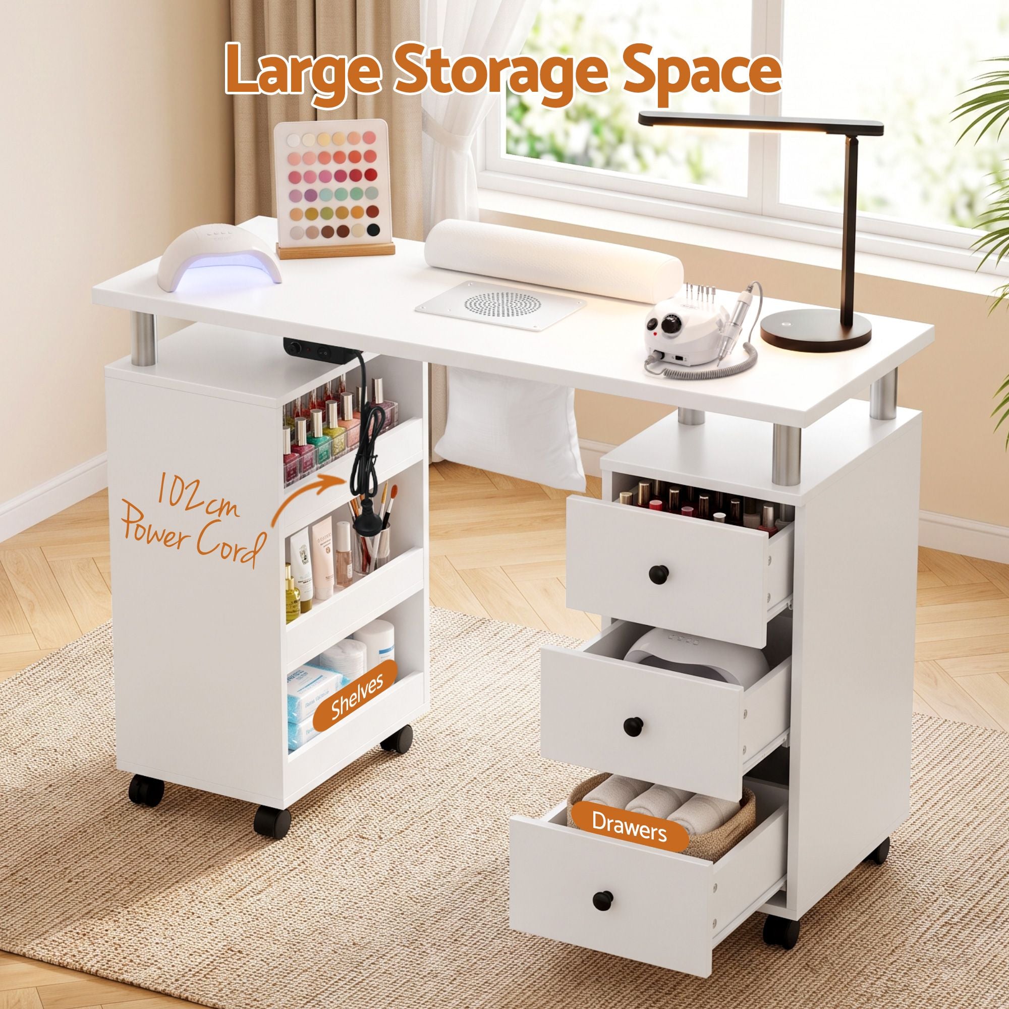 Artiss Manicure Table Nail Desk Built-in Dust Collector Salon Station White