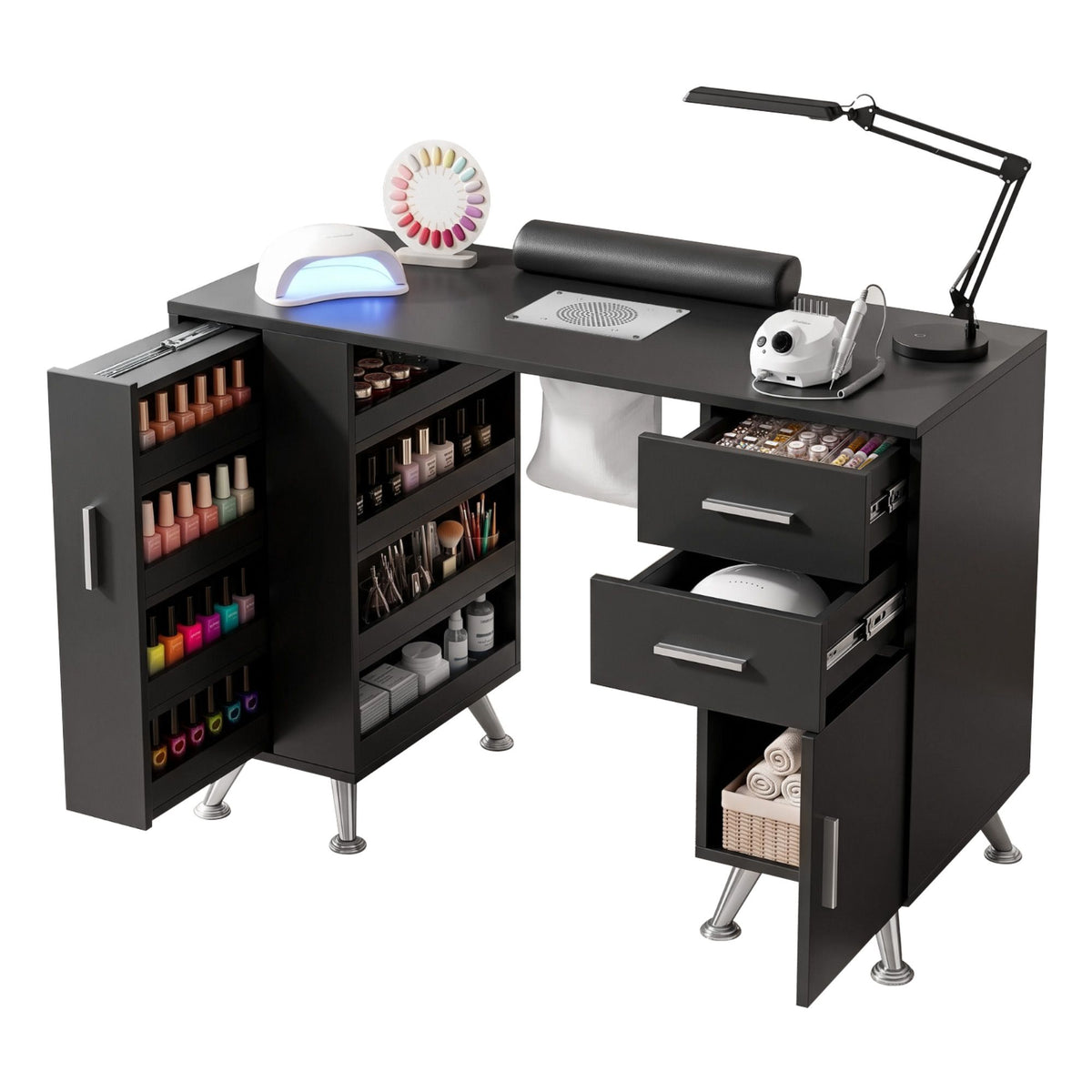 Artiss Manicure Table Nail Desk Dust Collector Shelves Wrist Cushion Black