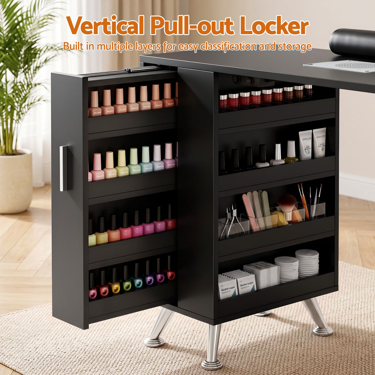 Artiss Manicure Table Nail Desk Dust Collector Shelves Wrist Cushion Black