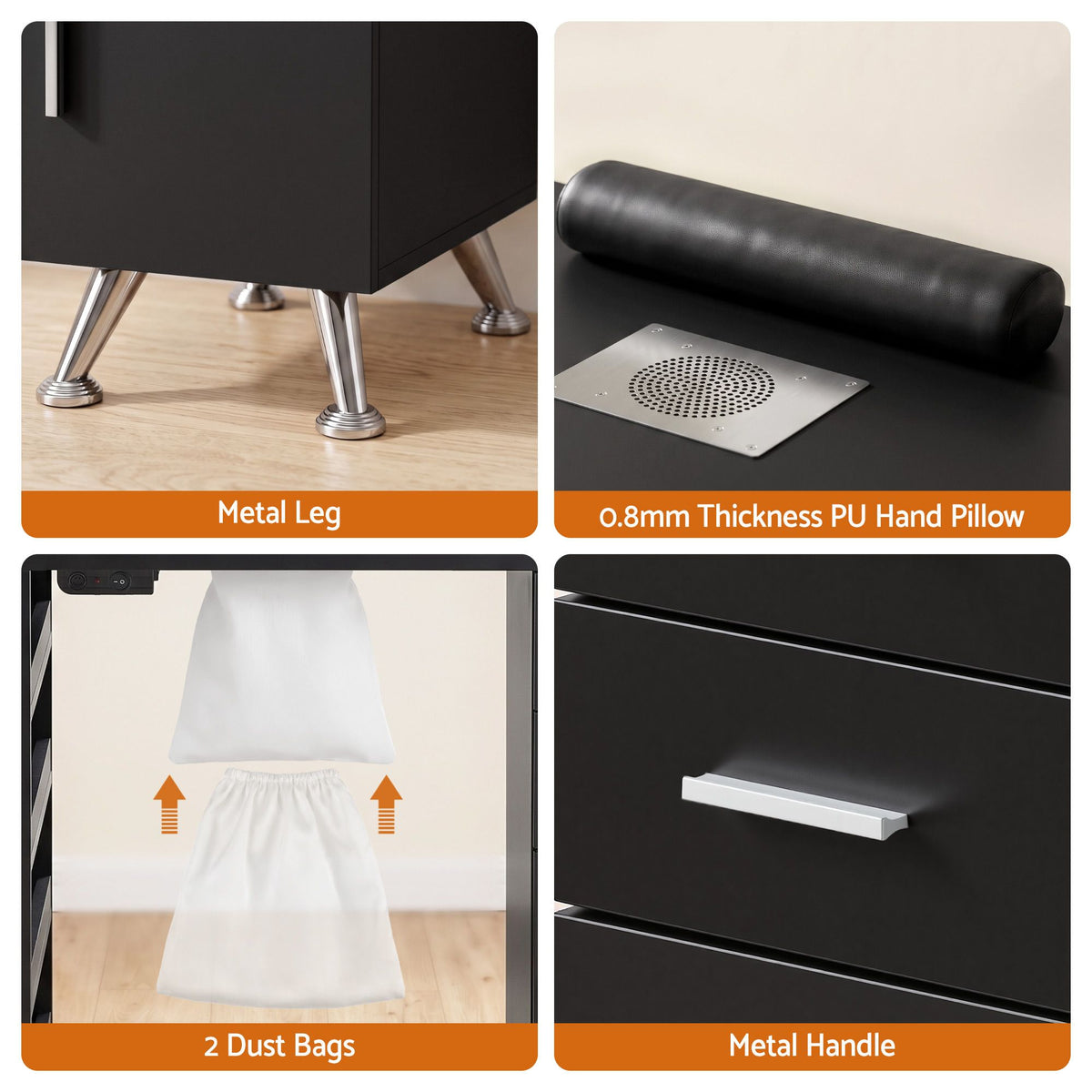 Artiss Manicure Table Nail Desk Dust Collector Shelves Wrist Cushion Black