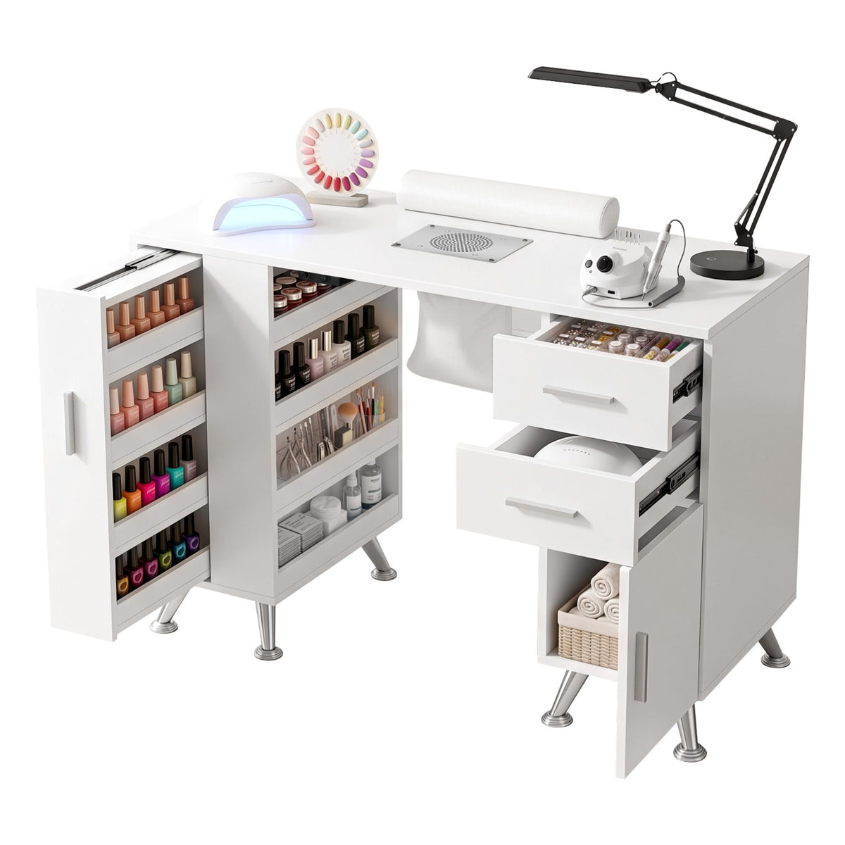 Artiss Manicure Table Nail Desk Dust Collector Shelves Wrist Cushion White
