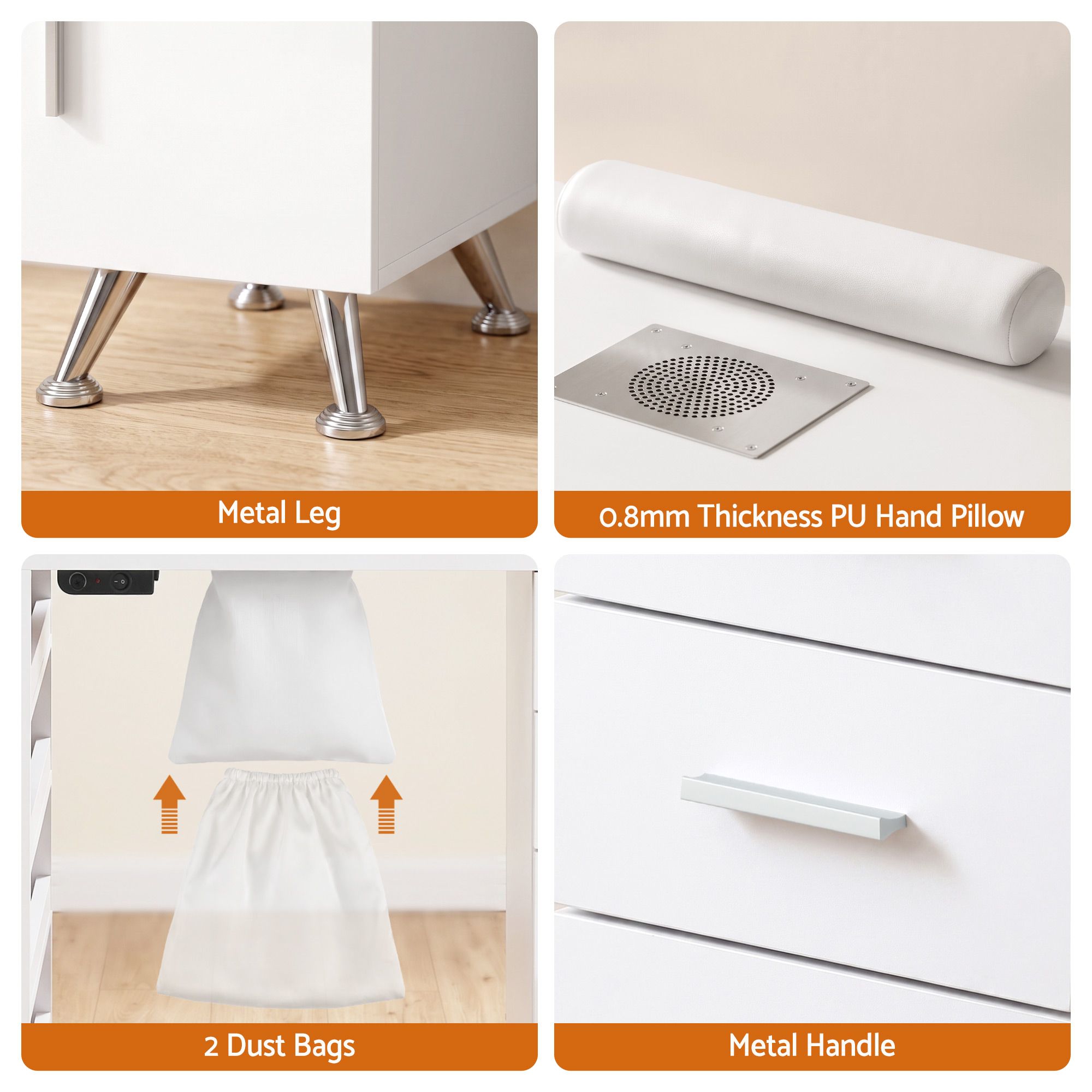 Artiss Manicure Table Nail Desk Dust Collector Shelves Wrist Cushion White