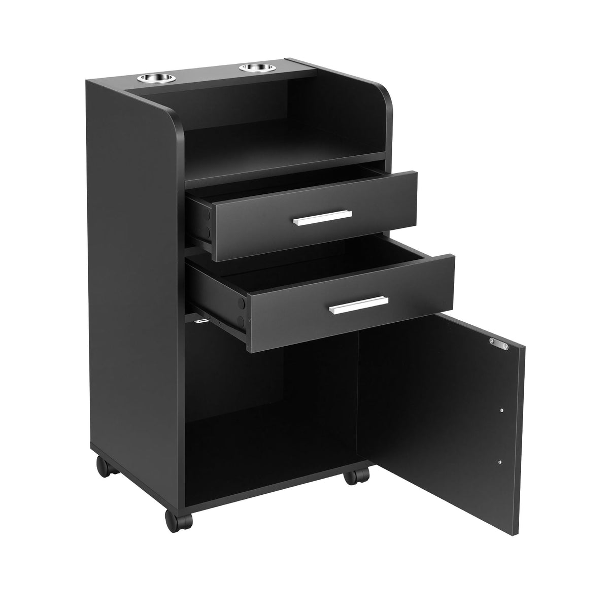 Artiss Salon Station Rolling Cart Hair Styling Cabinet 2 Drawers 2 Holders Black