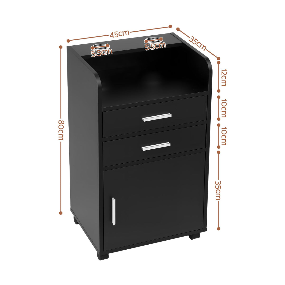 Artiss Salon Station Rolling Cart Hair Styling Cabinet 2 Drawers 2 Holders Black