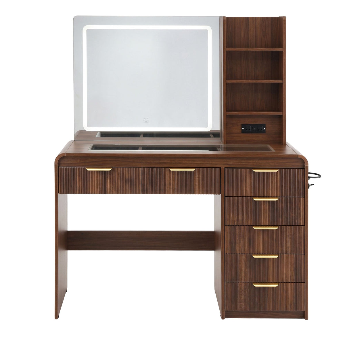 Artiss Dressing Table Vanity Desk LED Mirror Glass Top 7 Drawers 120cm Walnut