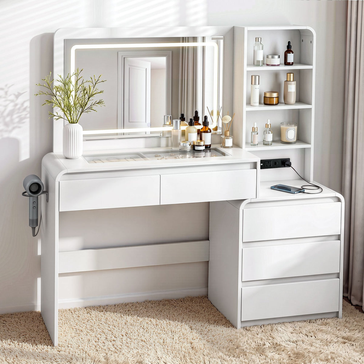 Artiss Dressing Table Makeup Vanity Desk LED Mirror Drawers Charging White