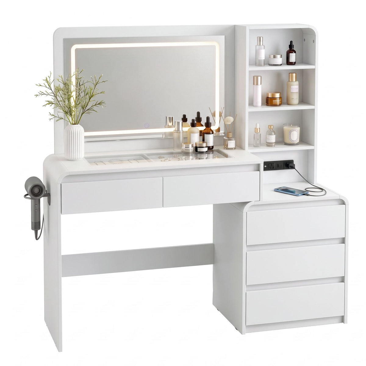 Artiss Dressing Table Makeup Vanity Desk LED Mirror Drawers Charging White