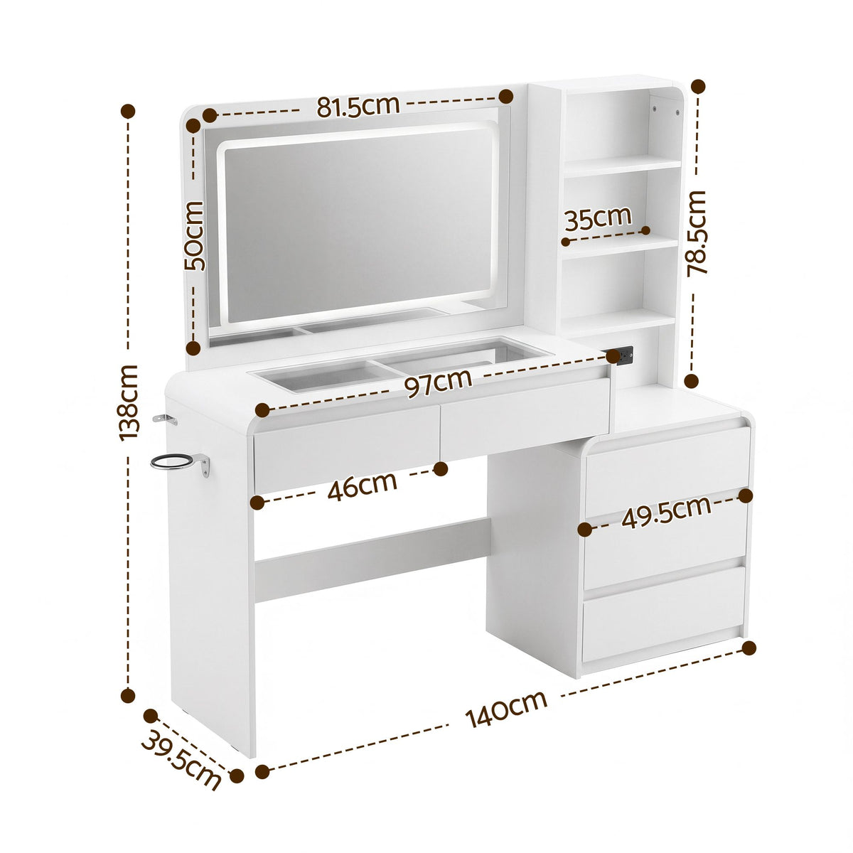 Artiss Dressing Table Makeup Vanity Desk LED Mirror Drawers Charging White