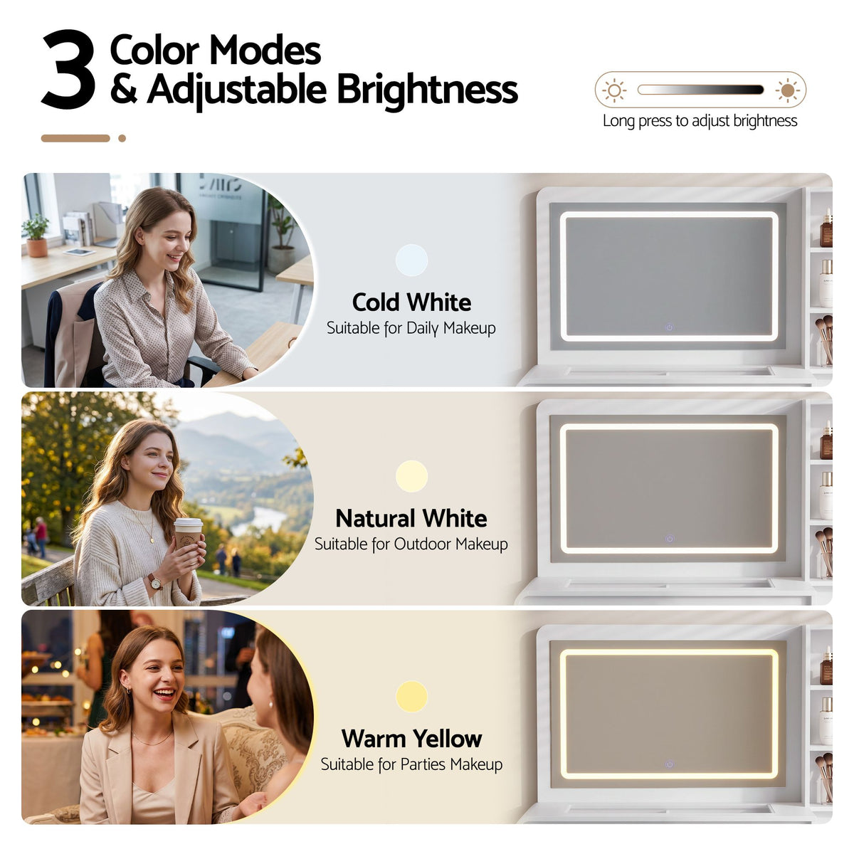 Artiss Dressing Table Makeup Vanity Desk LED Mirror Drawers Charging White