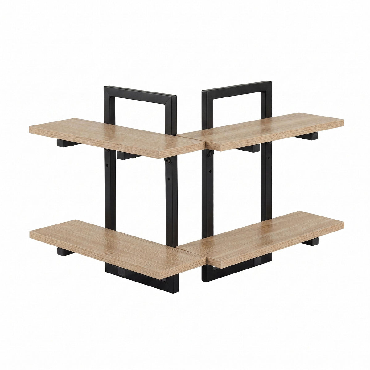 Artiss Set of 2 Floating 2-Tier Wall-Mounted Display Ledge Wood & Metal