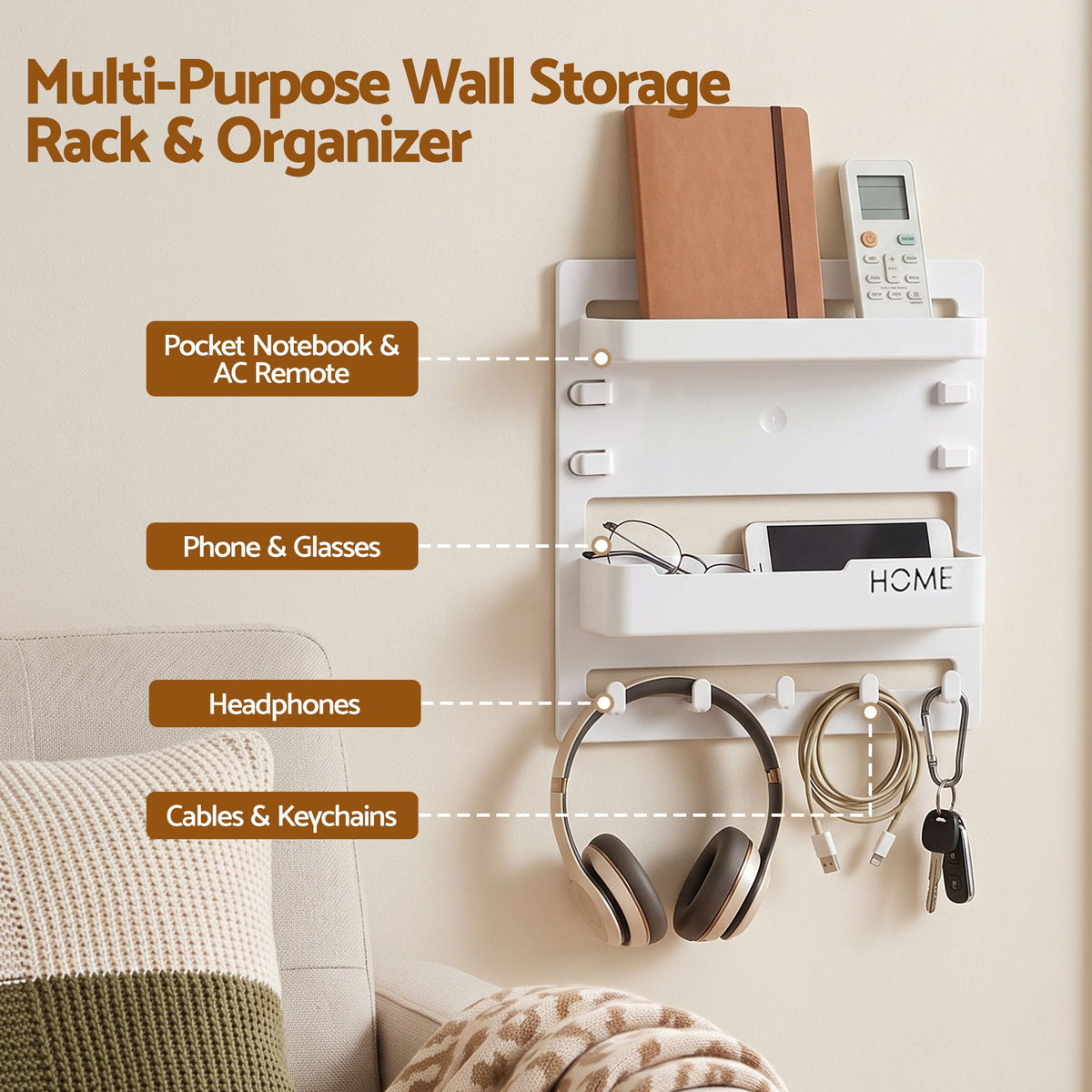 Artiss Bedside Shelf Wall Mount Organizer Self-Adhesive No-Drill 2.5kg
