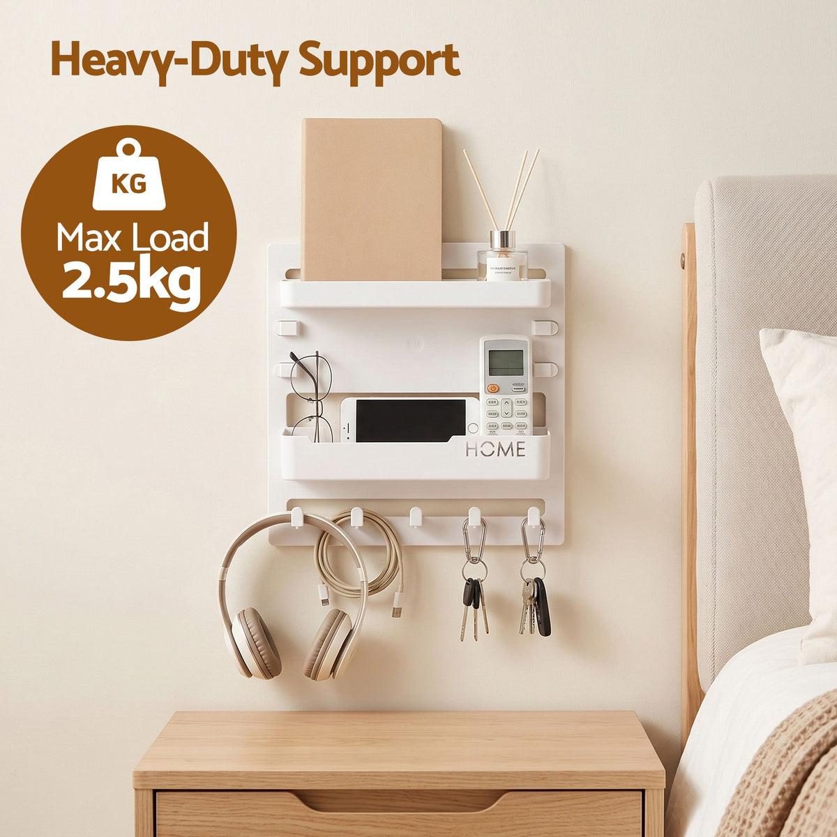 Artiss Bedside Shelf Wall Mount Organizer Self-Adhesive No-Drill 2.5kg