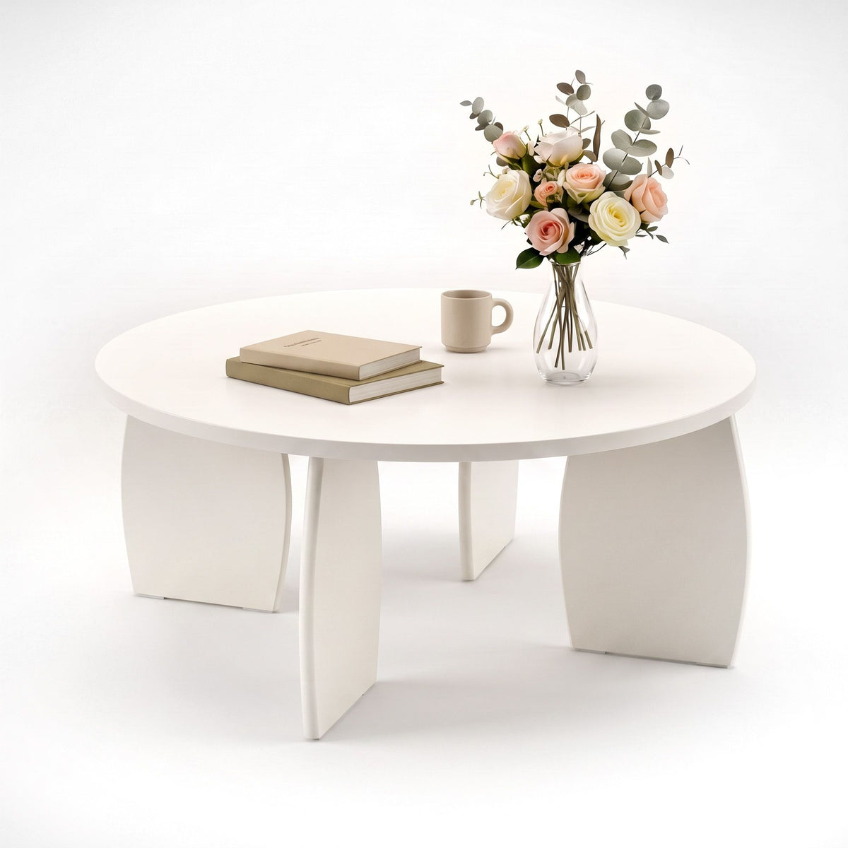 Artiss Round Coffee Table High-Gloss Minimalist Living Room 78x35cm Cream White