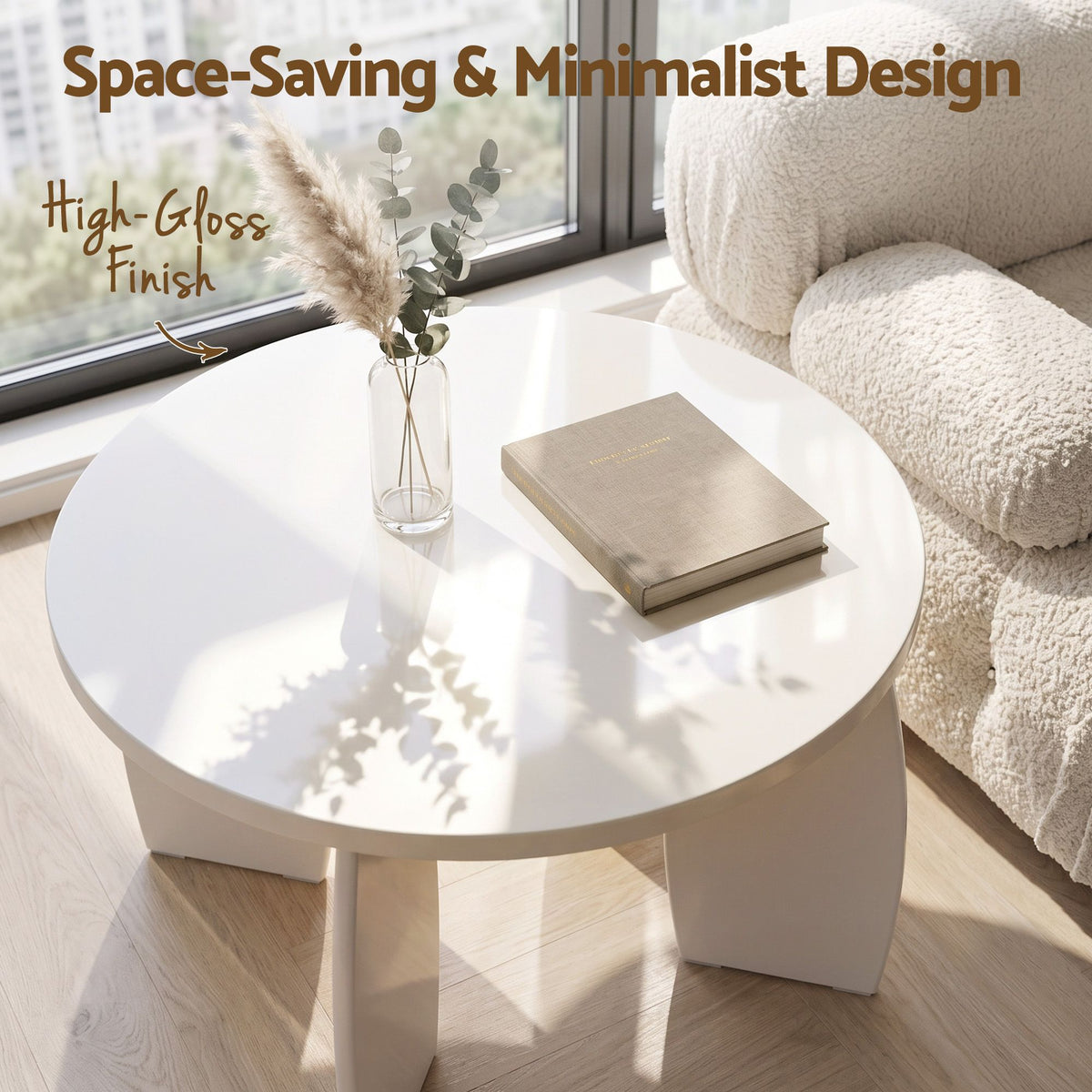 Artiss Round Coffee Table High-Gloss Minimalist Living Room 78x35cm Cream White