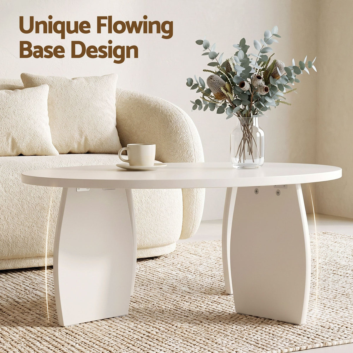 Artiss Round Coffee Table High-Gloss Minimalist Living Room 78x35cm Cream White