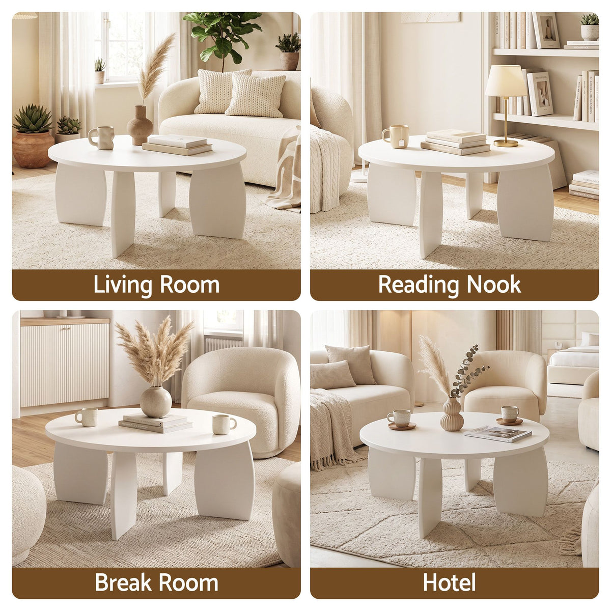 Artiss Round Coffee Table High-Gloss Minimalist Living Room 78x35cm Cream White
