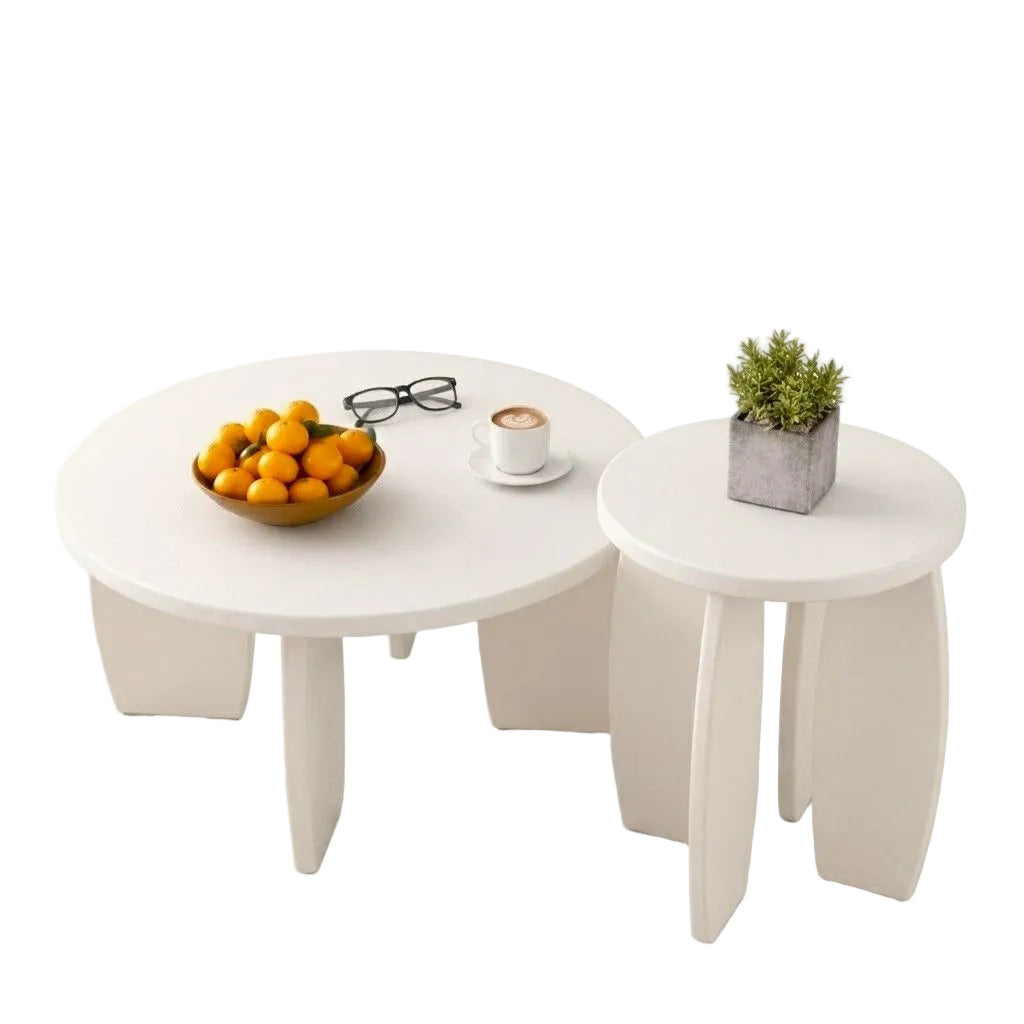 Artiss Coffee Table Set of 2 High Gloss Round Side Bedside Table Cream