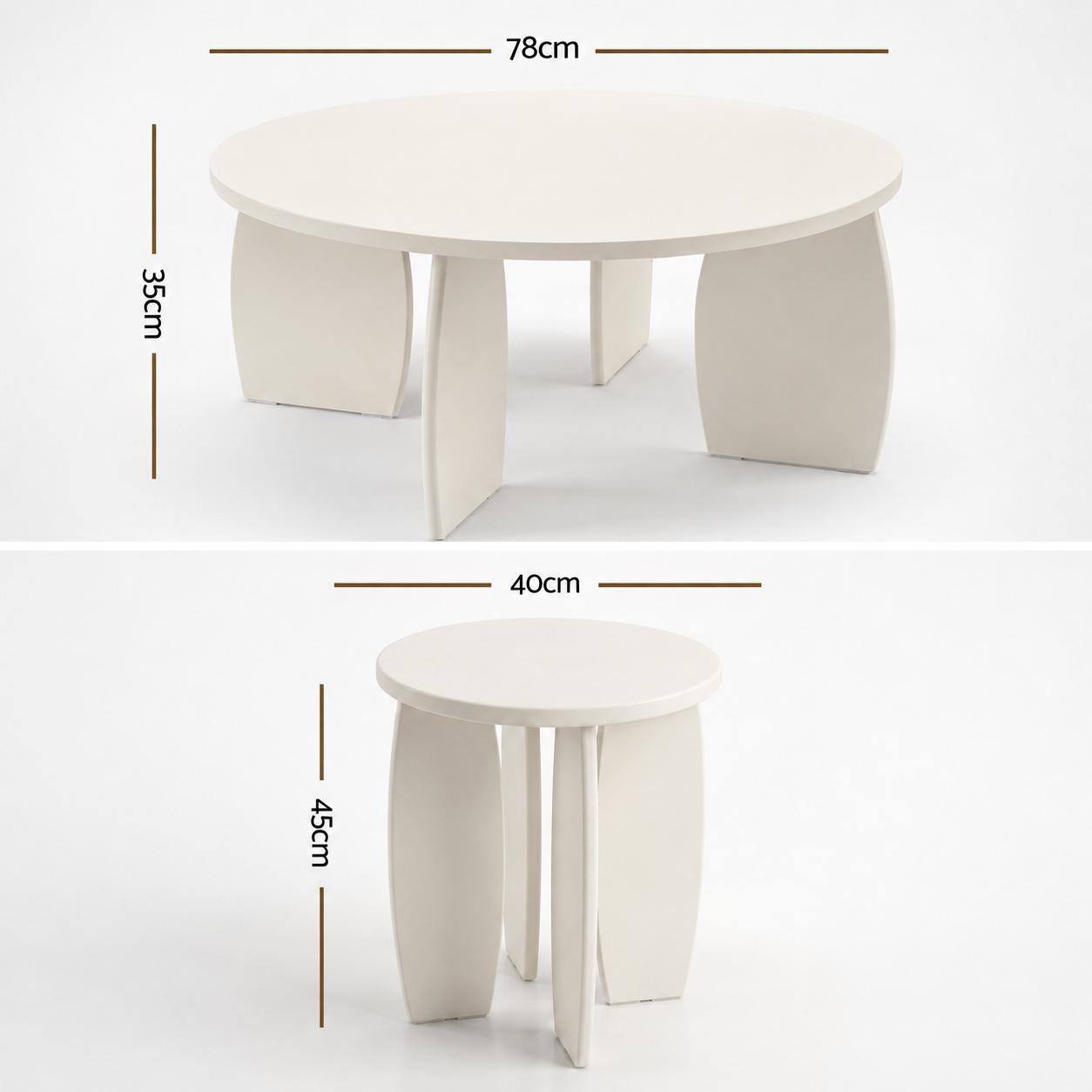 Artiss Coffee Table Set of 2 High Gloss Round Side Bedside Table Cream