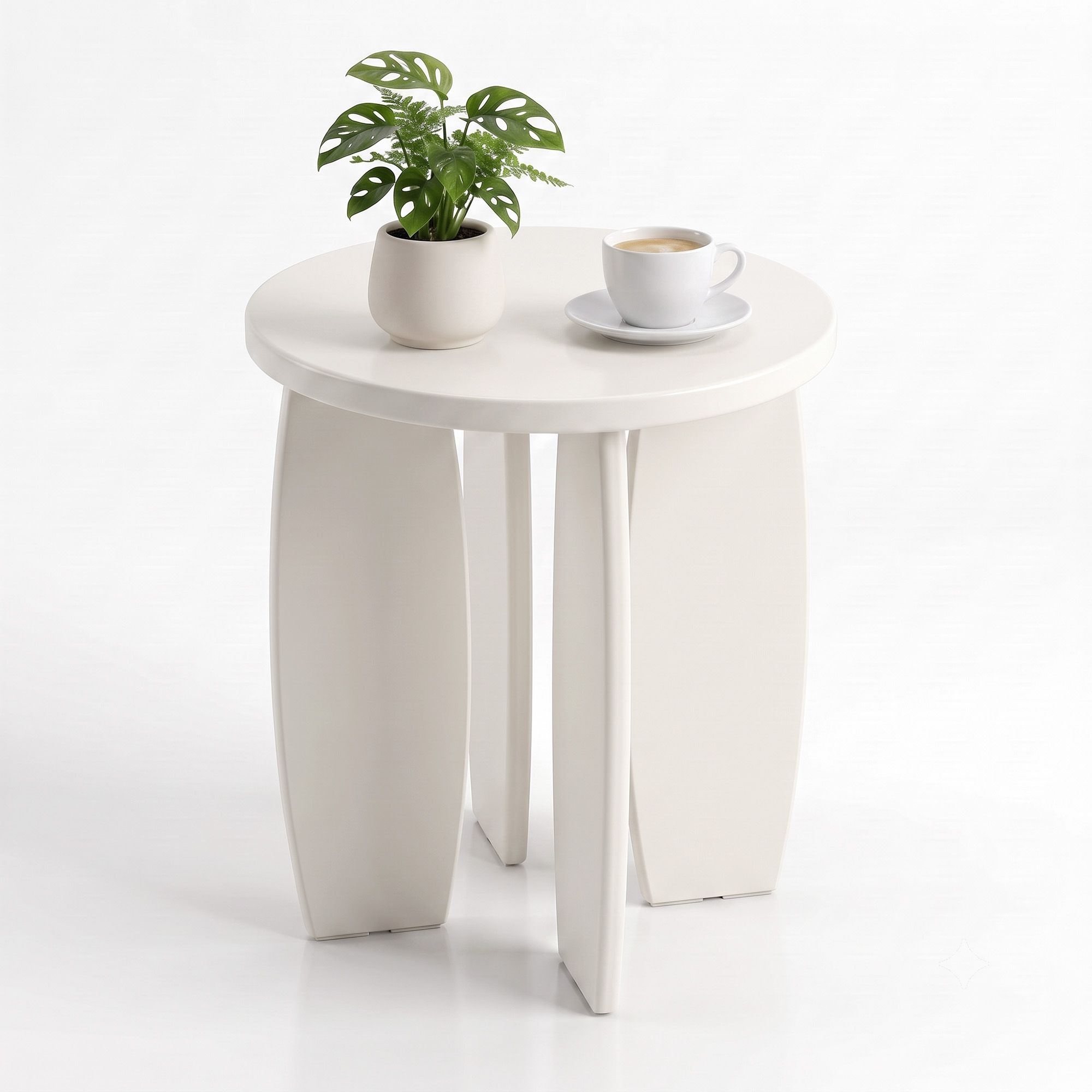 Artiss Coffee Table Set of 2 High Gloss Round Side Bedside Table Cream