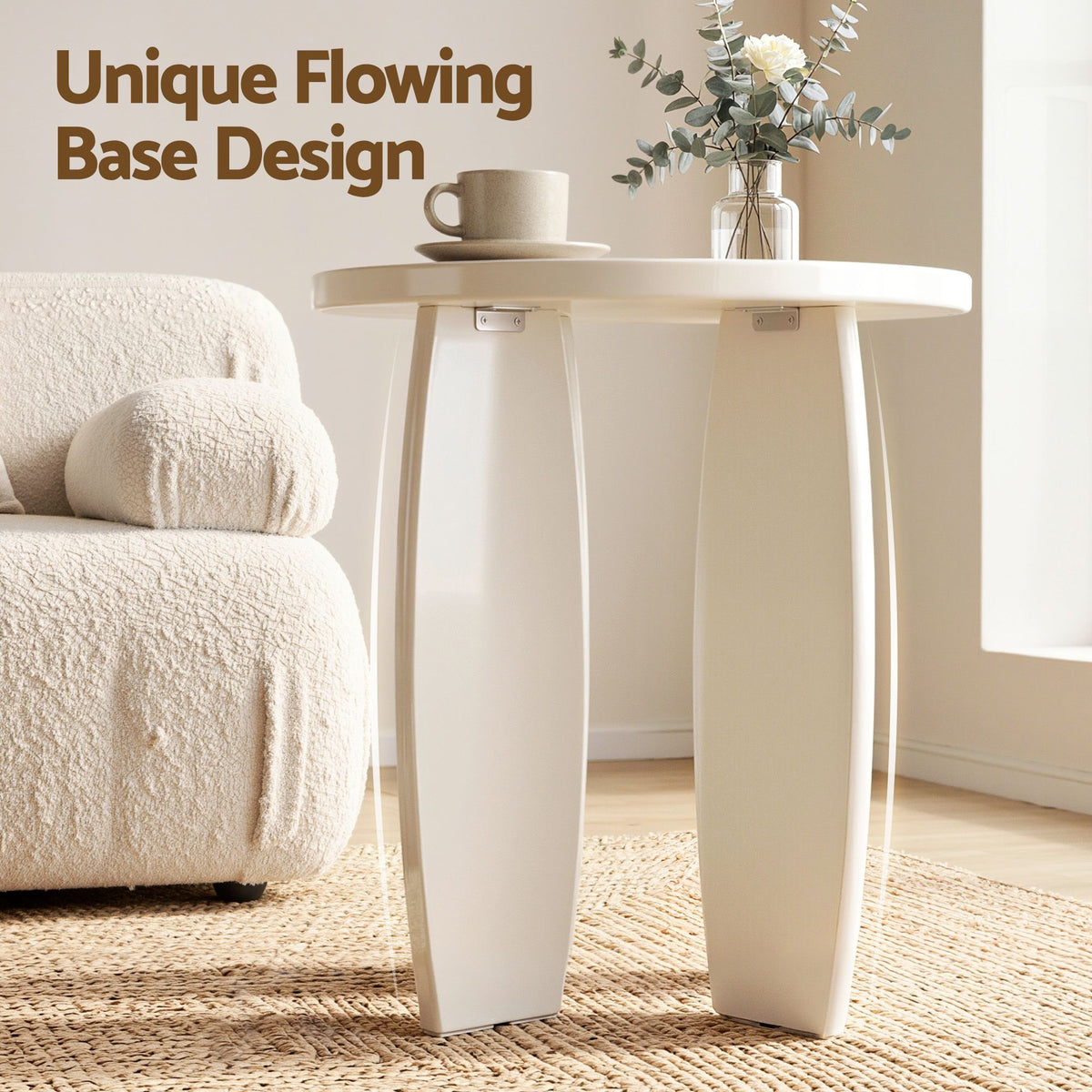 Artiss Coffee Table Set of 2 High Gloss Round Side Bedside Table Cream