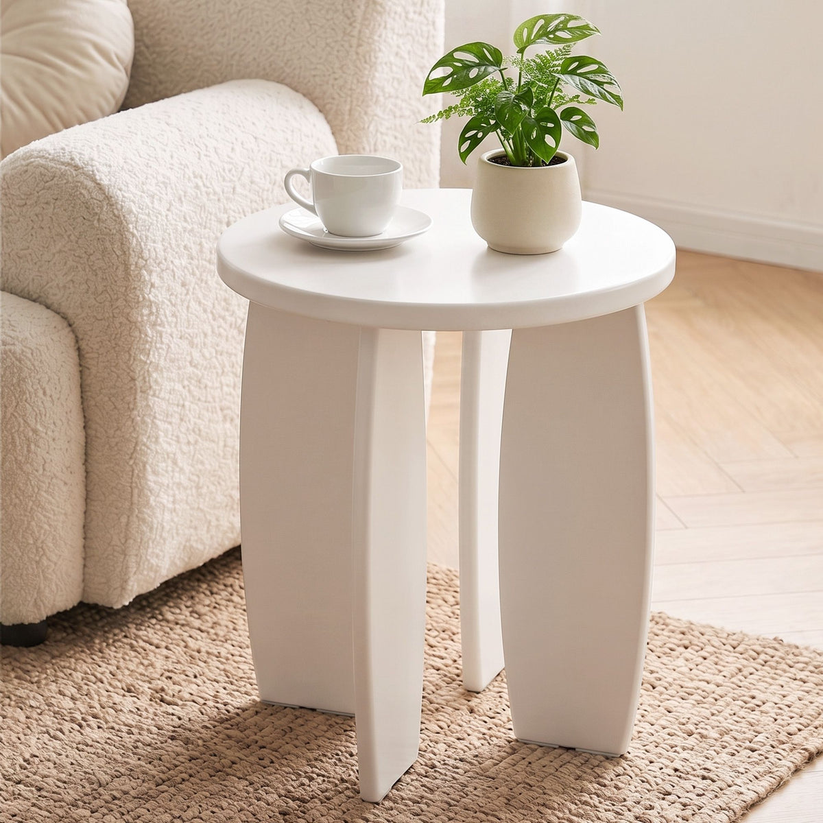 Artiss Round High-Gloss Small Coffee Table Bedside Nightstand 40x45 Cream White