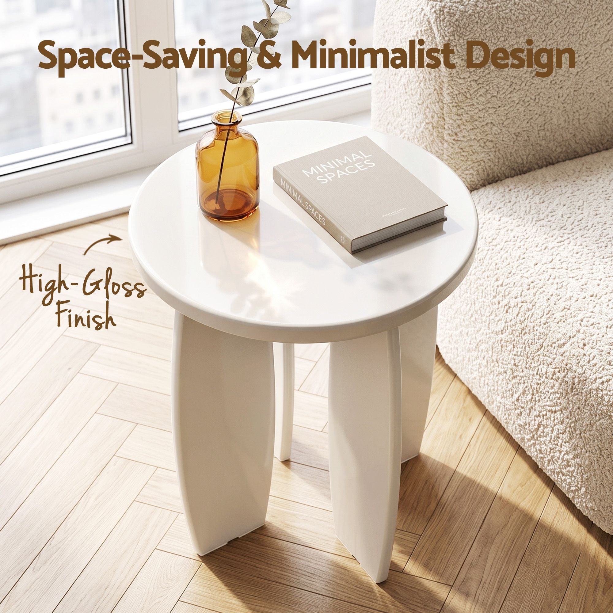 Artiss Round High-Gloss Small Coffee Table Bedside Nightstand 40x45 Cream White
