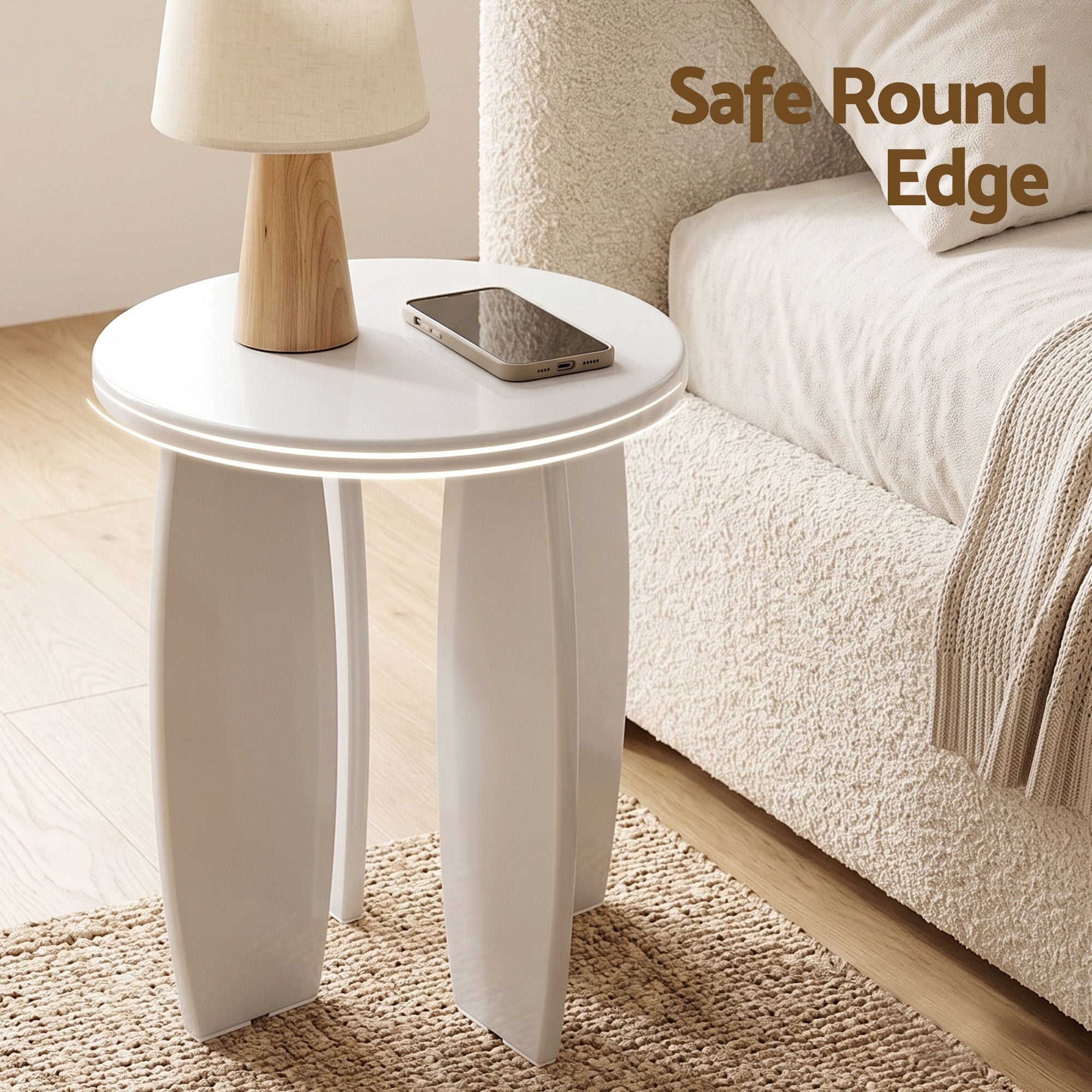 Artiss Round High-Gloss Small Coffee Table Bedside Nightstand 40x45 Cream White