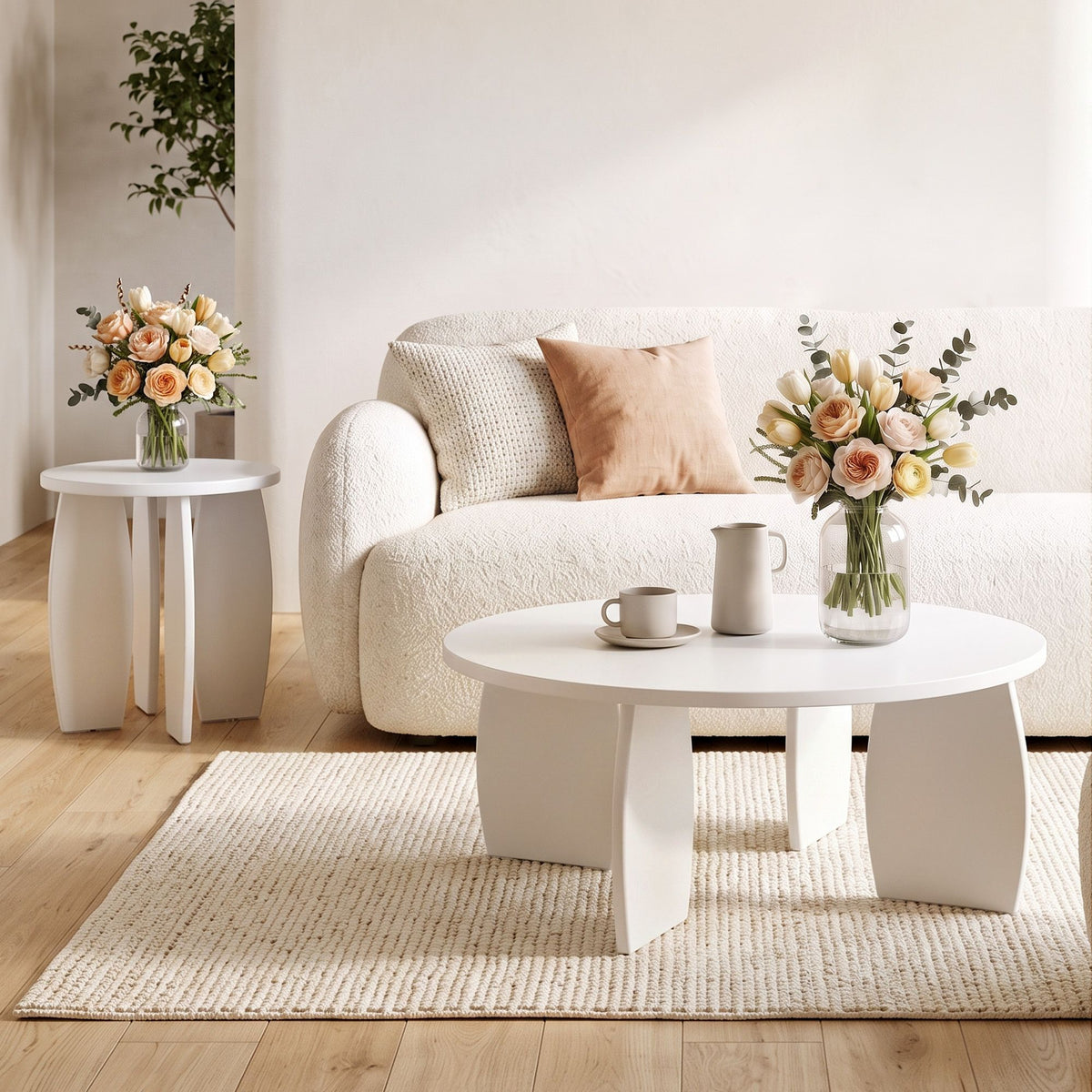 Artiss Round High-Gloss Small Coffee Table Bedside Nightstand 40x45 Cream White