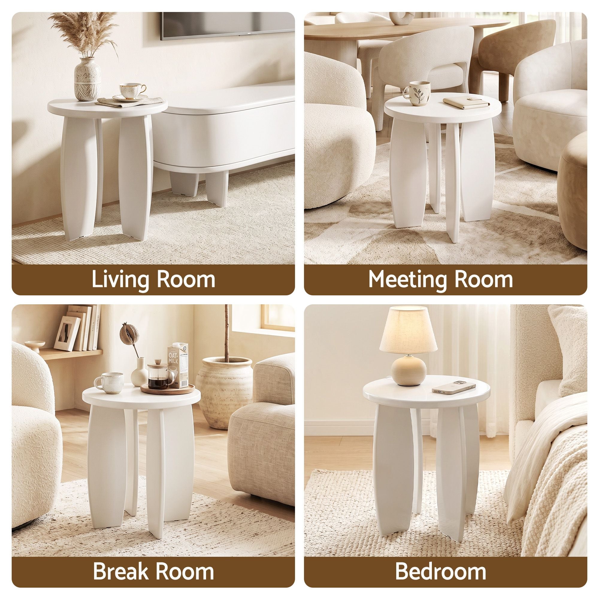 Artiss Round High-Gloss Small Coffee Table Bedside Nightstand 40x45 Cream White
