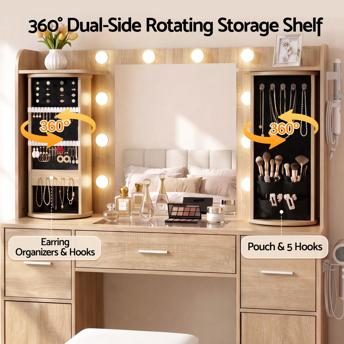 Artiss Dressing Table Vanity LED Mirror Stool Set Charging Station Wood