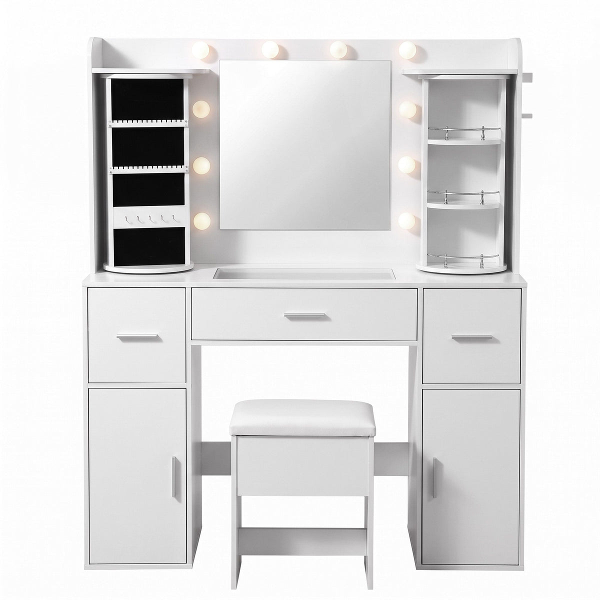 Artiss Dressing Table Vanity LED Mirror Stool Set Charging Station White