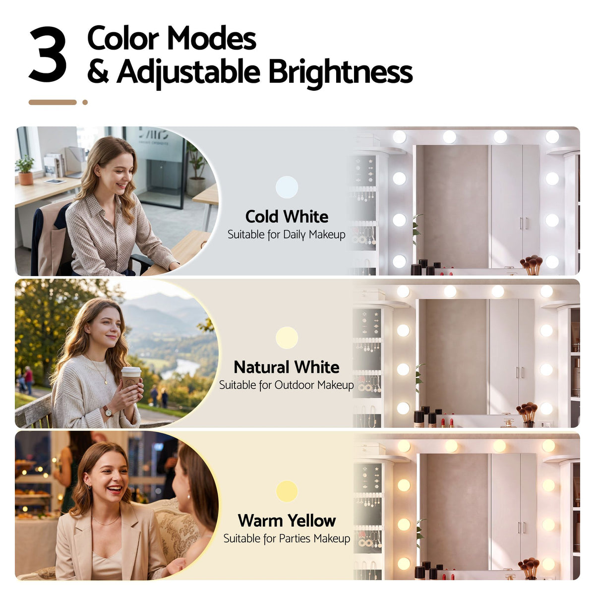 Artiss Dressing Table Vanity LED Mirror Stool Set Charging Station White