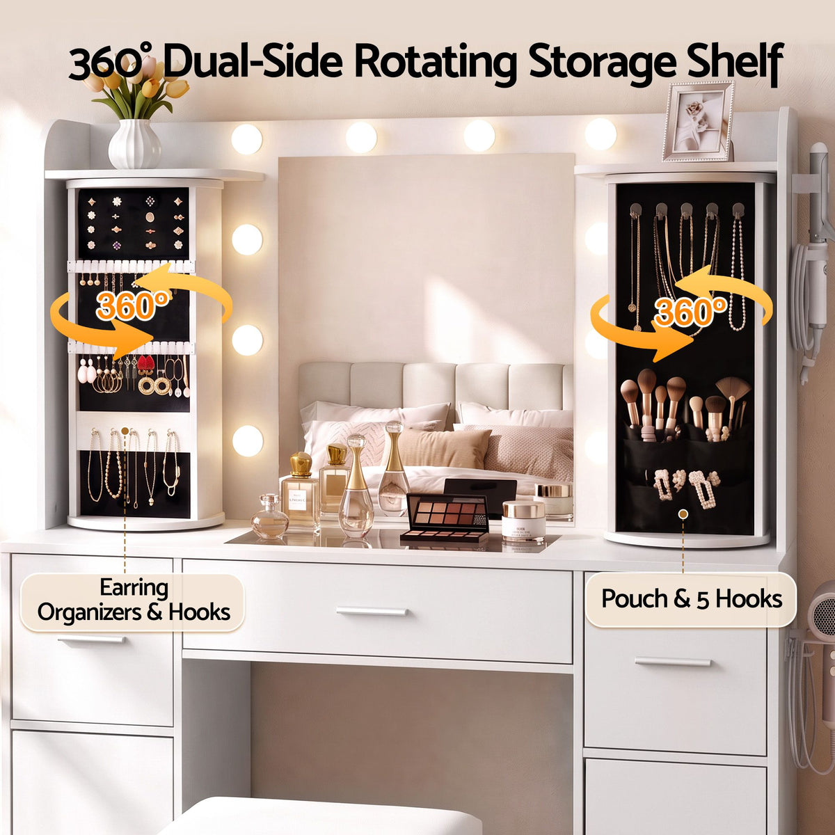 Artiss Dressing Table Vanity LED Mirror Stool Set Charging Station White