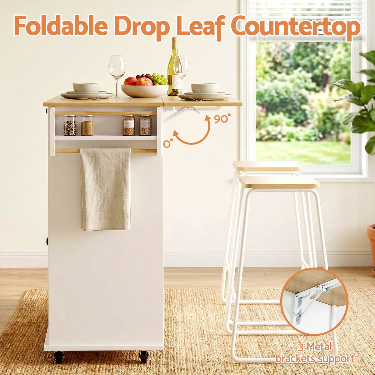 Artiss Kitchen Island Trolley Rolling Serving Cart Storage Drawer Cabinet 150cm White