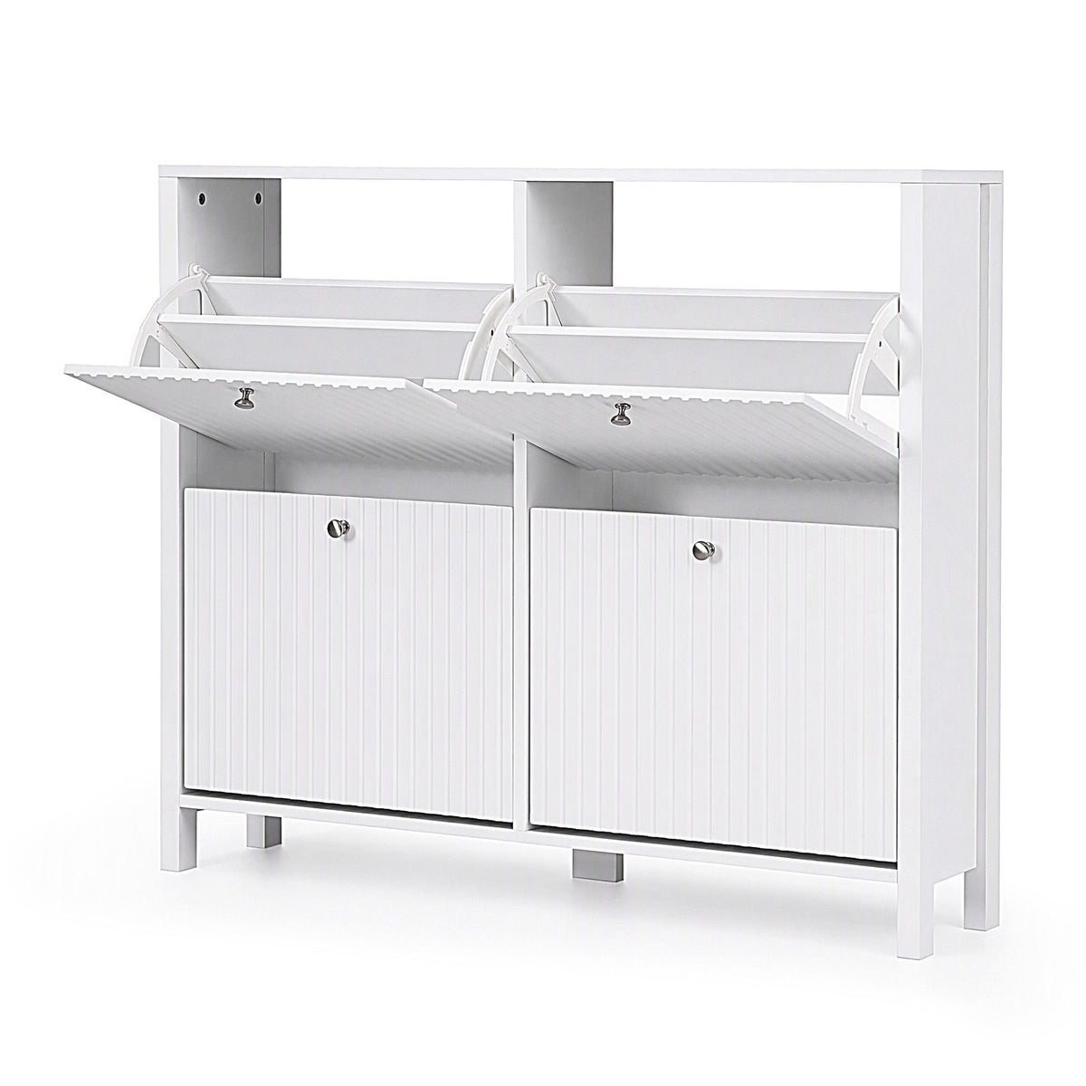 Artiss Shoe Cabinet 4 Flip Drawers Fluted Style Adjustable Shelves 40kg White