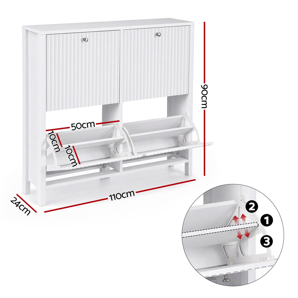 Artiss Shoe Cabinet 4 Flip Drawers Fluted Style Adjustable Shelves 40kg White