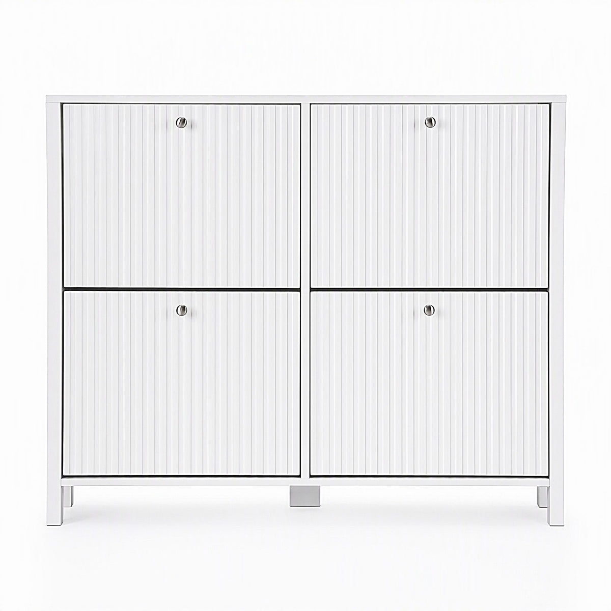 Artiss Shoe Cabinet 4 Flip Drawers Fluted Style Adjustable Shelves 40kg White