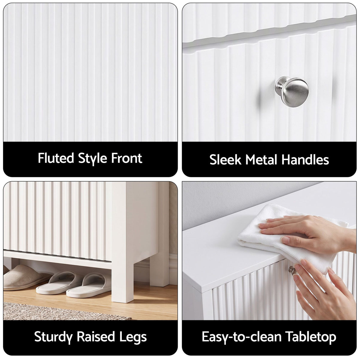 Artiss Shoe Cabinet 4 Flip Drawers Fluted Style Adjustable Shelves 40kg White