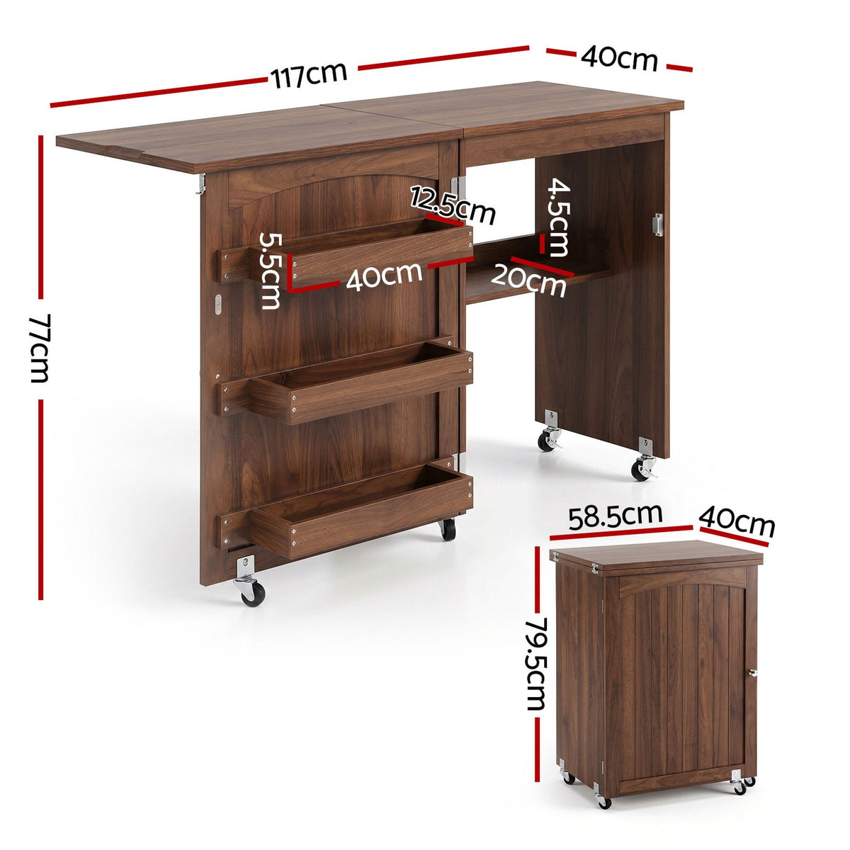 Artiss Folding Sewing Table Multi-functional Rolling Work Table Craft Station