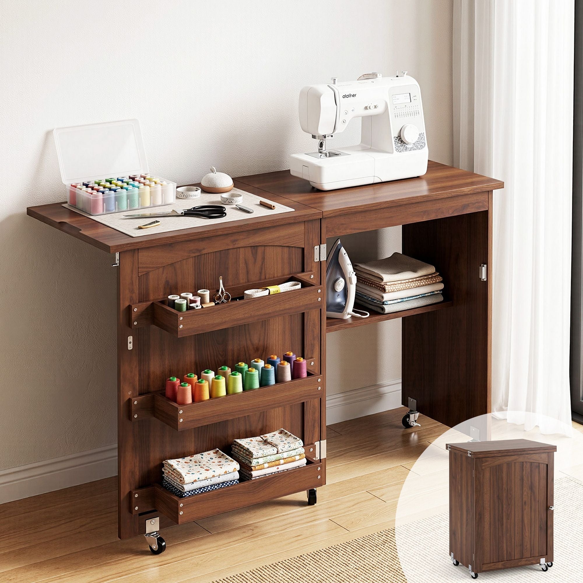Artiss Folding Sewing Table Multi-functional Rolling Work Table Craft Station